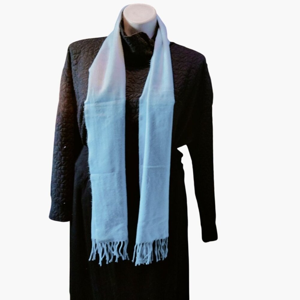 Light Blue Scarf Fringe Edges Soft Lightweight